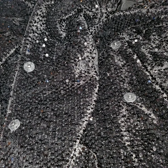 NINE WEST Sz XL Black Sequins Blazer 36" Mini Dress LS Collar Glitzy NYE EUC - Picture 8 of 16